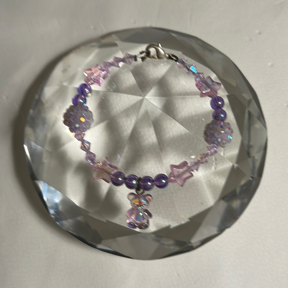 Purple pink teddy bear bracelet